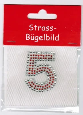 Produktbild von Ma226923 silber-rot Straßbügelbild Zahl 5