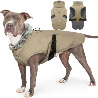 Produktbild von Hundemantel XXL Khaki mit Bauchschutz und reflektierenden Streifen