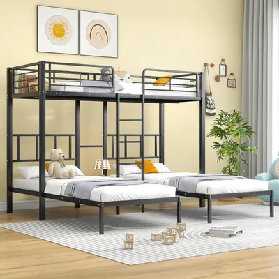 Productafbeelding van Driepersoons Stapelbed - Stapelbed met Ladder - Kinderkamer Inrichten - EN 747 Gecertificeerd - 90 x 200 cm x 3