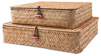 Immagine prodotto di Omgoods - Set di 2 cesti in vimini con coperchio