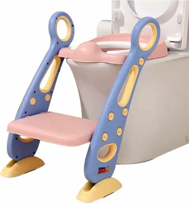 Produktbild von Kinder-Toilettensitz mit Leiter, Linomag®, klappbar, höhenverstellbar, weicher Sitz, 42,6 x 55 x 41,5 cm, Lila/Rosa