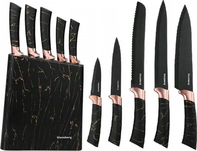 Obrázek produktu pro Sada nožů se stojánkem Klausberg KB 7768, 6dílná, ergonomické rukojeti, nerezová ocel, černá