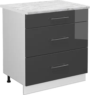 Produktbild von Küchenunterschrank Vicco Fame-Line Anthrazit Hochglanz 80 cm mit 3 Schubladen, AP Marmor, Model 45970