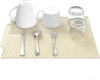 Obrázek produktu pro Silikonová odkapávací podložka, 50 x 40 cm, krémově bílá, odolná vůči teplu, pro kuchyň