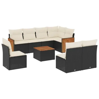 Produktbild von vidaXL 9-tlg. Garten-Sofagarnitur mit Kissen Schwarz Poly Rattan