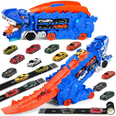 Obrázek produktu pro Hračkové auto, transportér dinosaurů, s 8 závodními autíčky, přenosné, pro děti ve věku 3-6 let, hračka pro hraní v interiéru