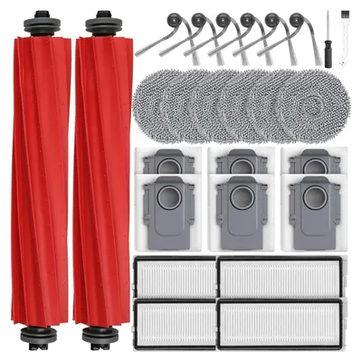 Produktbild von 25 Stück Zubehör für Roborock QV 35A/QV 35S Saugroboter, 2 Hauptbürste, 6 Staubbeutel, 6 Wischpads, 4Filter, 6 Seitenbürsten, 1 Reinigungsbürste