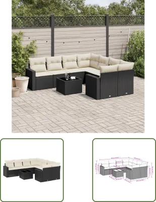Produktbild von The Living Store 9-tlg. Garten-Sofagarnitur mit Kissen Schwarz Poly Rattan