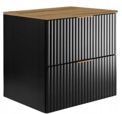 Zdjęcie produktu dla Szafka Łazienkowa Wisząca Pod Umywalkę Flisan 60X46 Cm Z Blatem Czarny Dąb