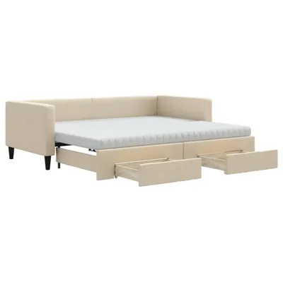 Obrázek produktu pro vidaXL Rozkládací denní postel se zásuvkami krémová 90x200 cm Látka