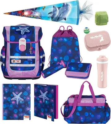 Produktbild von McNeill Schulranzen Mädchen 1. Klasse 12-tlg. Komplett-Set Ergo Complete OCEAN mit Sporttasche und Schultüte 85cm