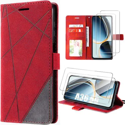 Image de Coque + 2 Verres Trempés pour Samsung Galaxy A36 5G, Anti-Rayures Protection 360 Degré CuirPolyuréthaneRouge