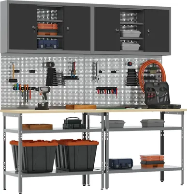 Productafbeelding van vidaXL Werkbank-set, 8 stuks, zwart en grijs, gepoedercoat staal