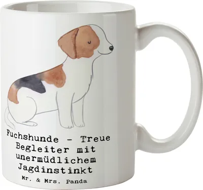 Produktbild von Mr. & Mrs. Panda Pott Fuchshunde Treue - Weiß - Geschenk, Geschenktasse, Tasse, Foxhound Familienhund, Entschlossenheit, Teetasse, Kaffeetasse, Begleiter, treuer Freund