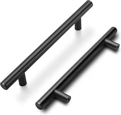 Image de 20 poignées noires pour armoires de cuisine, acier inoxydable, 128 mm, LS201BK128, poignée en T, vis incluses