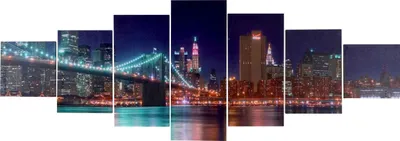 Obrázek produktu pro Plátno malba T375 XL, nástěnné nosítka rám obraz umění tisk, 7-dílný 245x87cm  New York