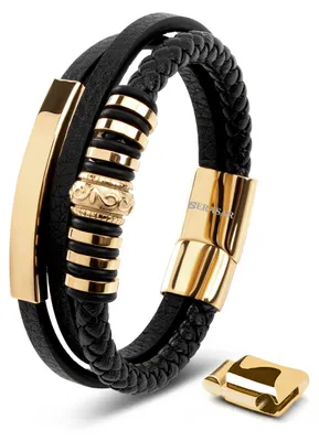 Productafbeelding van SERASAR Herenarmband, 23 cm, goud, lederen band, herenarmband, accessoire