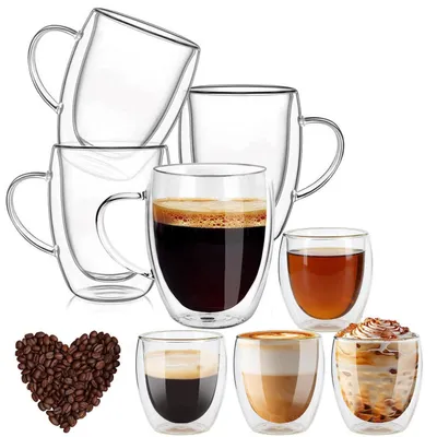 Productafbeelding van Latte Macchiato glazen met handvat, dubbelwandig, set van 8 (4x 350 ml + 4x 80 ml)
