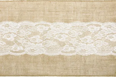 Produktbild von Tischläufer Jute mit mittiger Spitze 28cm x 2.75m natur braun / weiß