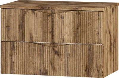 Produktbild von Badezimmer Waschtischunterschrank mit 80 cm Breite in Eiche mit gerillter Front, 2 Schubladen - CALURI-140