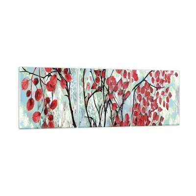 Produktbild von Bilder auf glas - 3 Teile - Rot Blätter Zweige - 120x40cm - Glasbilder - Wandbilder - Bilder - zum Aufhängen bereit - Wanddekoration aus Glas - Glas Bilder - Wandbild auf Glas - GCA120x40-4508