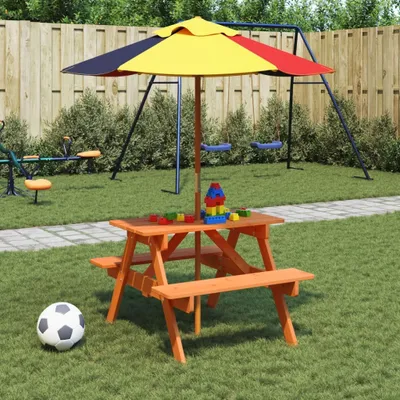 Produktbild von Möbel Picknicktisch für 4 Kinder mit Sonnenschirm Massivholz Tanne - Gartentische 3281615