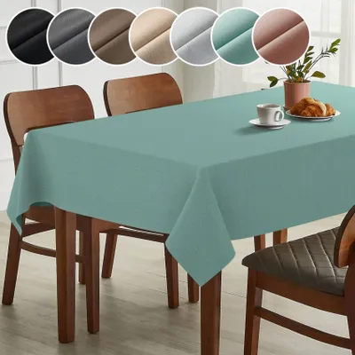 Produktbild von Tischdecke Leinen-Optik - MILA Premium Stoff-Tischtuch mit Beschichtung Tischwäsche Stoff-Tischdecke uni Mint 140x240cm mit Schnittkante