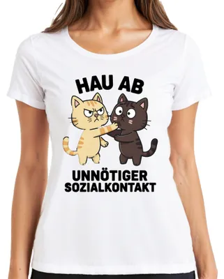 Obrázok produktu pre Tričko s potlačou "Hau Ab Unnötiger Sozialkontakt Katzen Lustig Japan Y2K Misanthrop", biela farba, veľkosť L