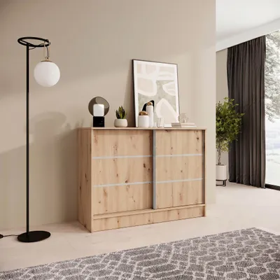 Kommode 100 cm Eiche Artisan mit 2 Schiebetüren 
Maße:
•	Breite: 101 cm
•	Höhe: 85 cm
•	Tiefe: 43,5 cm
