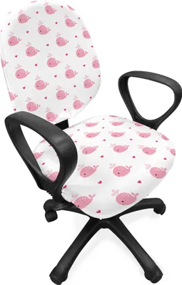 Produktbild von ABAKUHAUS Baby Bürostuhl Schonbezug, Hearts and Whales Liebe, dekorative Schutzhülle aus Stretchgewebe, rosa, Weiß,