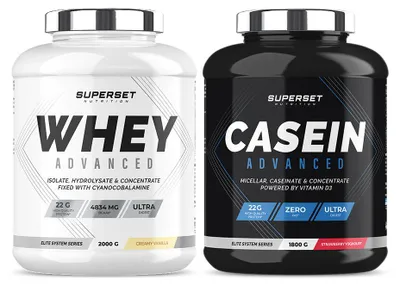 Zdjęcie produktu dla Day & Night Muscle Gain Programme - 100% Casein Advanced Strawberry Yogurt - 100% Whey Proteine Advanced 2kg Creamy Vanilla
