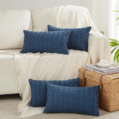 Produktbild von 4er-Set Kissenbezüge, 30 x 50 cm, dunkelblau, einfarbig, flauschiger Cord, dekorativer Kissenbezug, Sofakissen