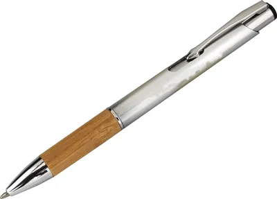 Produktbild von Druckkugelschreiber mit Bambusmanschette und Metallclip