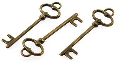 Produktbild von Vintageparts Anhänger Schlüssel Zinklegierung antik Bronze 40 mm, 8 Stück