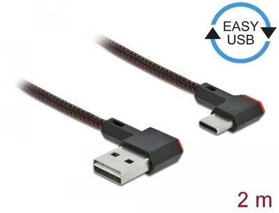 Imagen del producto de Cable Delock EASY-USB 2.0, conector tipo A a conector tipo C, con ángulo, lado izquierdo/derecho, 2 metros, color