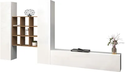 Produktbild von Wohnwand >Benevent< (4-teilig) in Weiß Hochglanz - 350x180x30 (BxHxT)