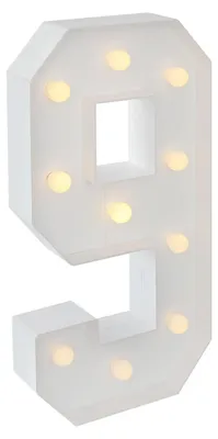 Zdjęcie produktu dla Świecąca cyfra 9 – lampka LED z cyfrą – 100 x 48 cm – ciepła biel 2000–3000 K – dekoracja na urodziny, ślub i imprezę – biała