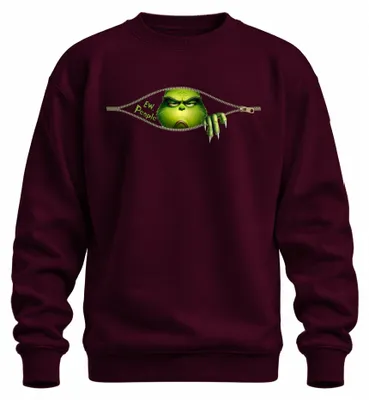 Obrázok produktu pre Ew People Grinch zips drzé vtipné Vianoce uni mikina pulóver, Burgundy, L