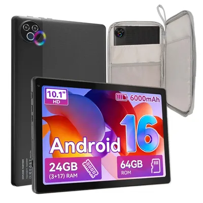 Obrázok produktu pre JENBIZZ Tablet, 10,1 palca, Android 16, 64 GB vnútorná pamäť, 24 (3+21) GB RAM, 6000 mAh, s puzdrom, farba: sivá