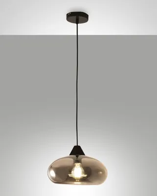 Zdjęcie produktu dla Lampa wisząca Ela 27 cm z metalu i dymionego szkła dmuchanego, oprawka E27, nowoczesny i elegancki design do oświetlenia wnętrz