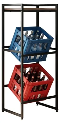Image de Étagère à caisses de boissons Relaxdays, 2 caisses, H x l x P : 117 x 47 x 32 cm, tablette, support industriel pour caisses de boissons, marron/noir