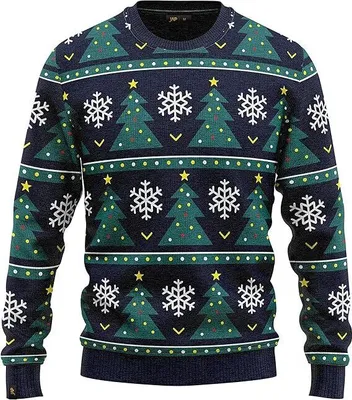 Produktbild von JAP Christmas Weihnachtsbaum mit Schneeflocke - Lustiger Hässlicher Weihnachtspullover Für Damen und Herren Ugly Christmas Sweater - Blau - S