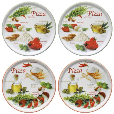 Image de set de 4 assiettes à pizza Napoli Green & Red Ø 33,8 cm Assiette XL Porcelaine