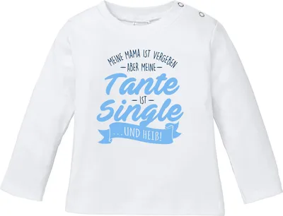 Produktbild von Baby Langarmshirt Babyshirt Meine Mama ist vergeben aber meine Tante ist single und heiß Spruch lustig Jungen Mädchen Shirt Moonworks® weiß-blau 80/86 (10-15 Monate)