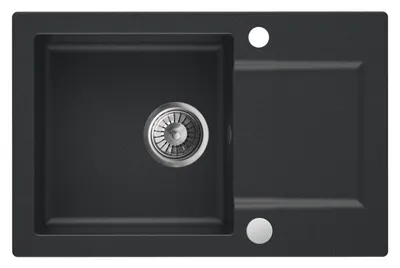 Produktbild von Granitspüle - Spülbecken - Küchenspüle - Black Metallic - 66 x 43 cm - Einbauspüle - Kratzfest, Modern, Platzsparend, mit Siphon, Coast 100