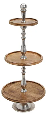 Productafbeelding van Etagère 3-delig mangohout/metaal 97 cm H, Ø 26, 34, 45 cm