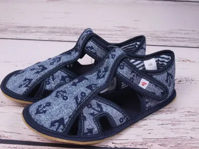 Produktbild von Hausschuhe BAREFOOT EF 386 Jeans Blau mit Ankern offen