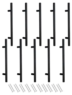 Produktbild von Küchenschrankgriffe, 160 mm Lochabstand, T-Griff, schwarze Edelstahlgriffe, 10 Stück