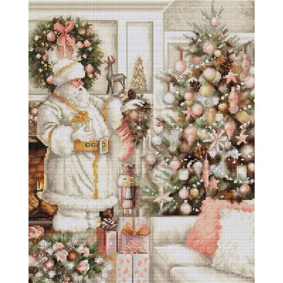 Produktbild von Luca-S Kreuzstich Set "Weißer Weihnachtsmann mit Weihnachtsbaum", Zählmuster, 25x32cm