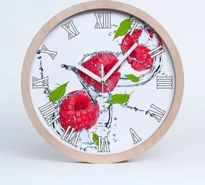 Produktbild von Holzuhr 30fi cm wanduhr - weiße Spitzen - Himbeeren und Wasser